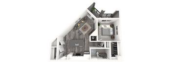 A 3D rendered image of a modern house interior.