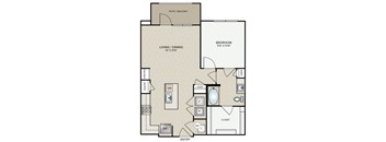 A floor plan of a home with a living room, dining room, bedroom, and bathroom.