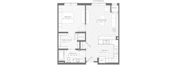 A floor plan of a French Balcony apartment layout.
