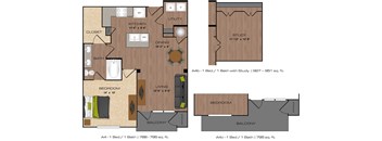 A floor plan of a one bedroom apartment with a balcony.