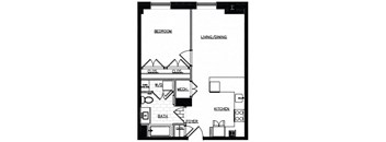 the floor plan of a small house with a kitchen and a living room