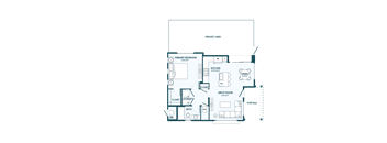 A floor plan of a house with a primary bedroom, a kitchen, a dining area, a great room, a laundry room, and a bathroom.