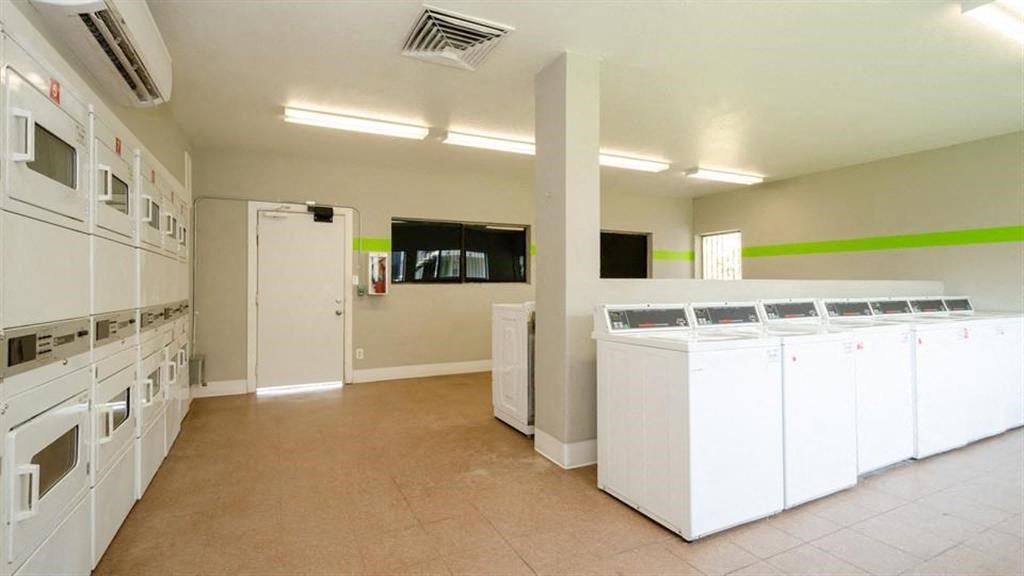 a room filled with lots of white washers and dryers