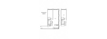 a floor plan of a room with a desk and a mirror