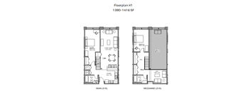 a floor plan of two different floor plans of a building