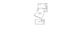 split floor plan of a house with a bedroom and a living room