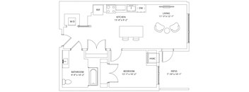 a floor plan of a small house with a bedroom and a living room