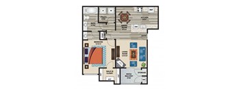 A floor plan of a house with a living room, dining room, kitchen, and bedrooms.