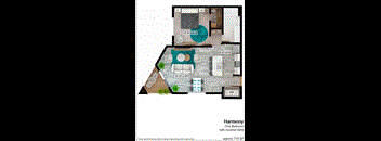 a floor plan of one bedroom with covered deck