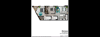 a floor plan of two bedrooms with covered deck