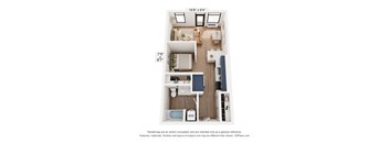 a floor plan of a 1 bedroom with a bathroom and a living room