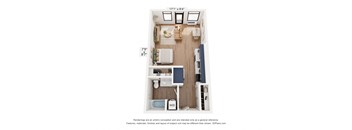 a floor plan of a 1 bedroom apartment with a desk and a tv