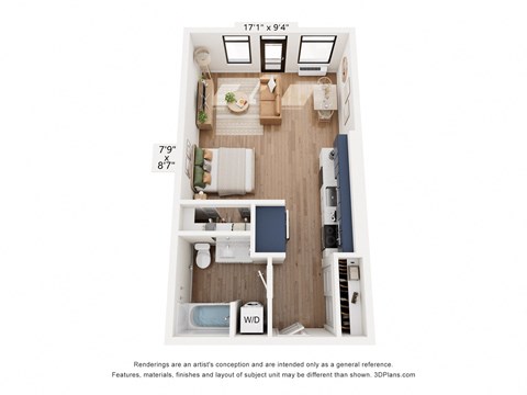 a floor plan of a 1 bedroom apartment with a desk and a tv