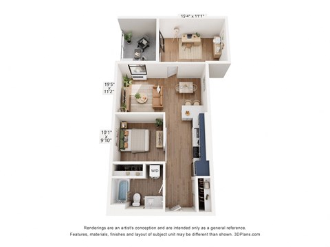 a stylized floor plan of a 2100 sq ft apartment