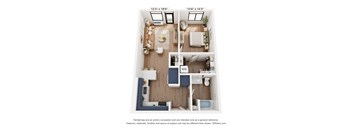 a stylized floor plan with a bedroom and a living room