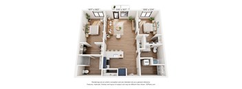 a 2-bedroom floor plan with a bathroom and a living room