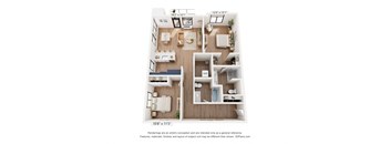 a stylized floor plan of a 2-bedroom floor plan