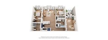 a stylized floor plan of a 2-bedroom apartment