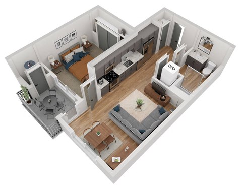 Lapis 1 bedroom floor plan an in 3d