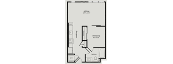 a floor plan of a studio apartment with a bedroom and a living room