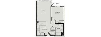 a floor plan of a small house with a kitchen and a living room