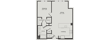 a floor plan of a house with a bedroom and a living room