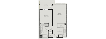 a floor plan of a living room with a kitchen and a bedroom