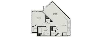a floor plan of a house shaped like a barn with bedrooms and a living room