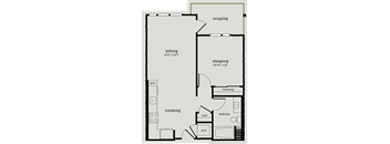 a floor plan of a small house with a kitchen and a living room