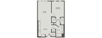 a blueprint of a floor plan with a bedroom and a living room