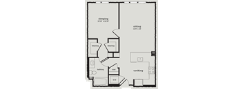 a floor plan of a unit with a bedroom and a living room