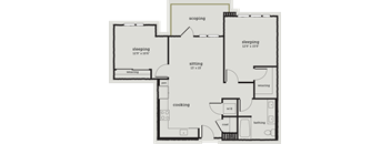 a floor plan of an apartment with a bedroom and a living room