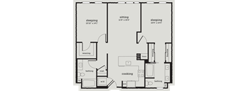 a floor plan of a room with a bed and a closet
