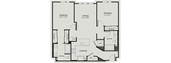 a floor plan of a room with a bedroom and a living room