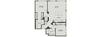 a floor plan of a studio apartment with a bedroom and a living room