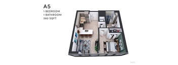 A 560 square foot apartment with one bedroom and one bathroom.