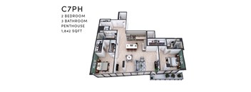 A floor plan of a C7PH apartment with 2 bedrooms, 3 bathrooms, and a penthouse.