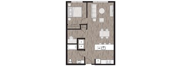 1 bed 1 bath floor plan at Riverfront Everett, Everett, Washington