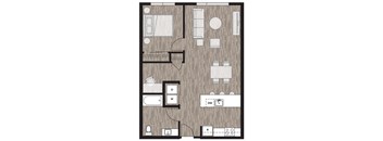 1 bed 1 bath floor plan at Riverfront Everett, Everett, Washington