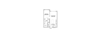 A floor plan of a small apartment with a bedroom, living room, kitchen, and bathroom.