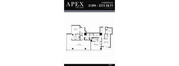 A black and white image of a floor plan for an apartment named Apex.