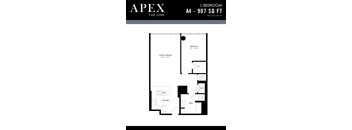 A black and white image of a floor plan for an apartment named Apex.