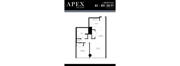 A black and white image of a floor plan for an apartment named Apex.