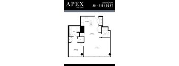 A black and white image of a floor plan for an apartment named Apex.