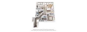 A 3D floor plan of a house with rooms labeled.