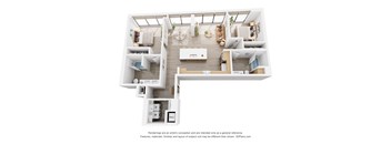 A 3D floor plan of a house with labeled rooms.