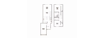 A floor plan of a house with a living room, dining room, two beds, a master bedroom, and a garage.