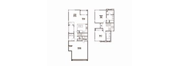 A floor plan of a house with two bedrooms, a living room, a dining room, a kitchen, a pantry, and a garage.