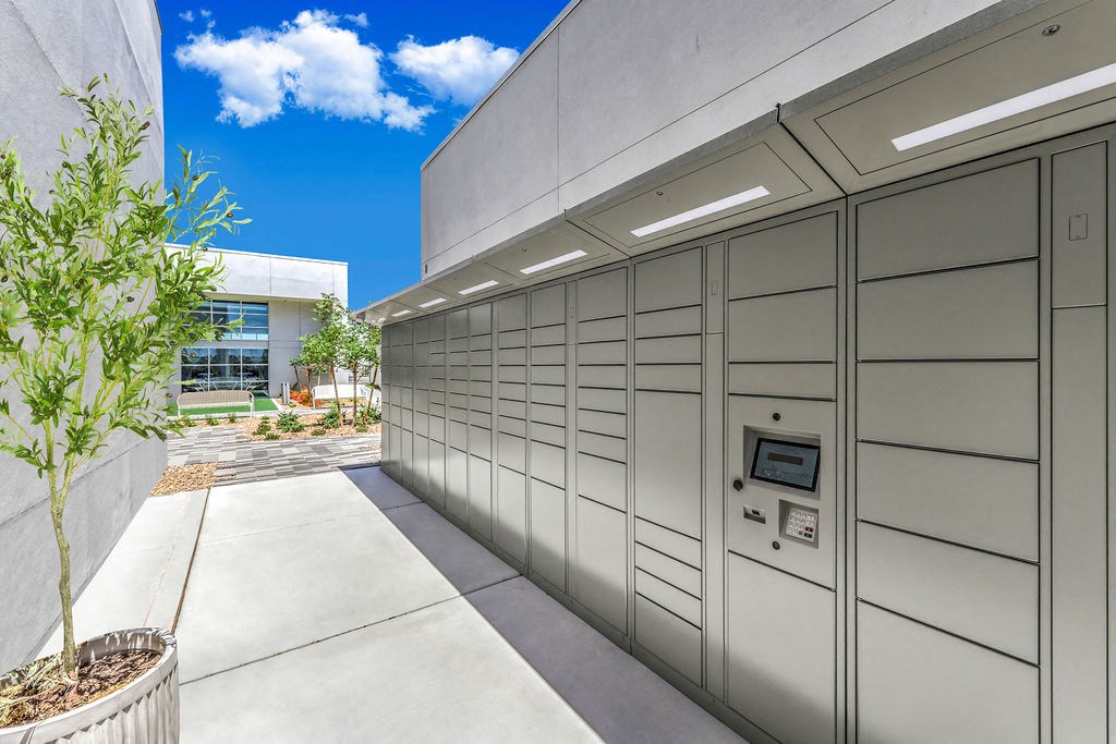 a row of lockers on the side of a building