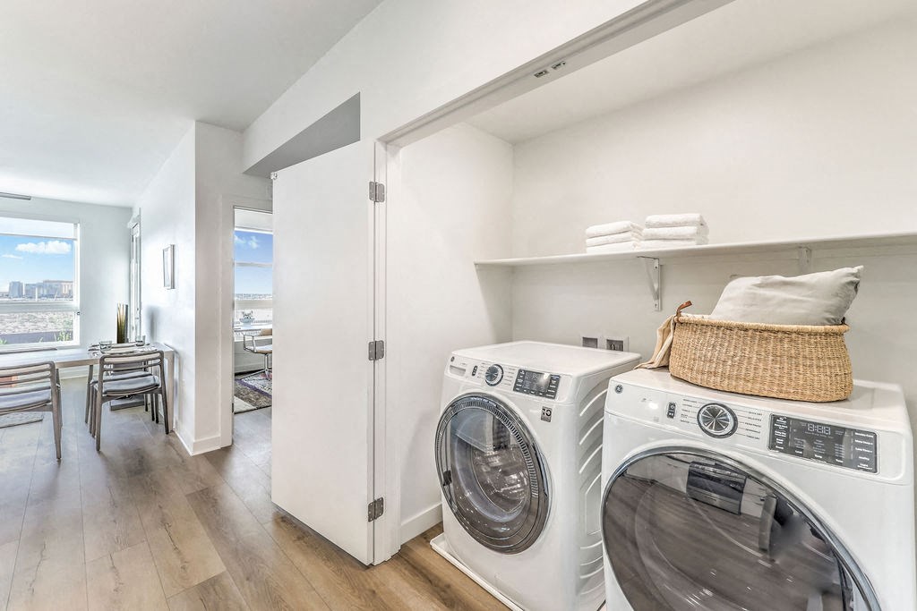 a washer and dryer in a laundry room